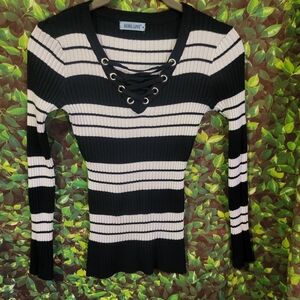 Black and White V-Neck Sweater